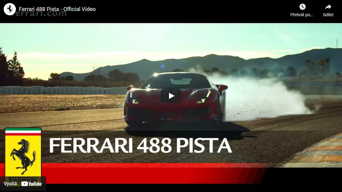 Ferrari 488 PISTA - historie Ferrari - Youtube uvodka